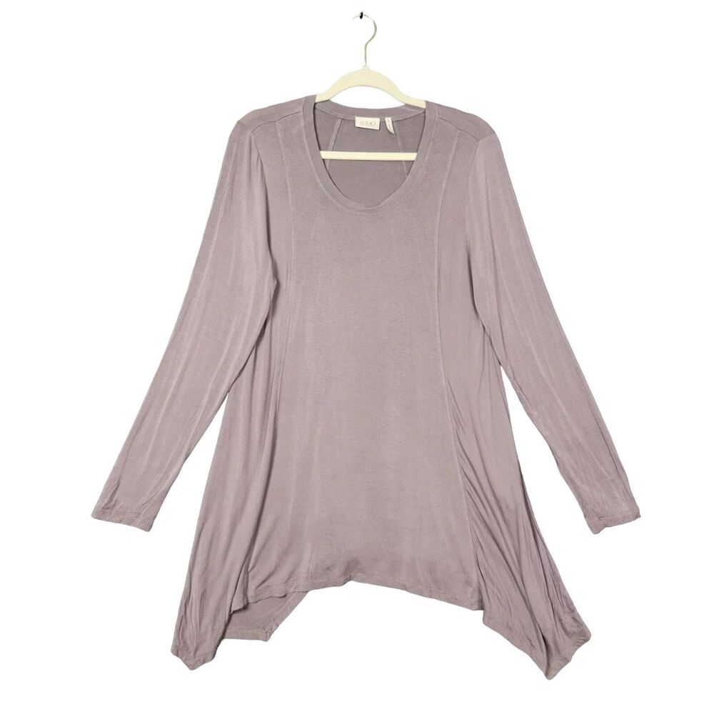 LOGO LORI GOLDSTEIN Purple Long Sleeve Handkerchief Tunic Swing Top SIZE MEDIUM